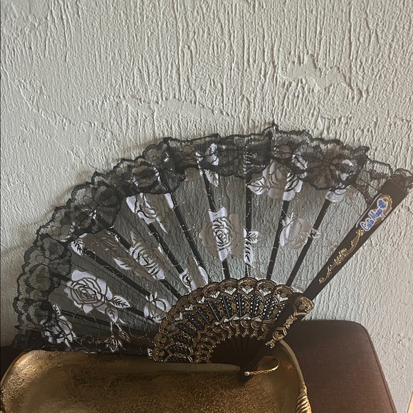 Mexico Other - #1211=Elegant Black and Gold Lace Fan